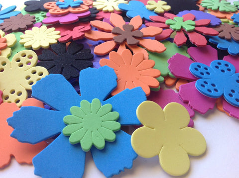Self-Adhesive Flowers, Set of 50 Different EVA Foam Flower Die Cuts for Card Making, Scrapbooking, Kids Crafts & Decorations