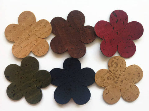 Cute Flower Die Cut, Cork Fabric Flower Applique for Crafts & Sewing Projects, Different Colours