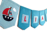 Customizable Eco Felt Name Banner, Red and Blue Nautical Kids Room Decor