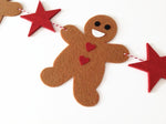 Gingerbread Garland, Christmas Decoration, Felt Gingerbread and Red Stars Xmas Decor
