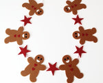 Gingerbread Garland, Christmas Decoration, Felt Gingerbread and Red Stars Xmas Decor