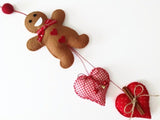 Handmade Felt Gingerbread Man, Gingerbread Man & Red Hearts Banner, Christmas Decorations