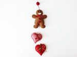 Handmade Felt Gingerbread Man, Gingerbread Man & Red Hearts Banner, Christmas Decorations